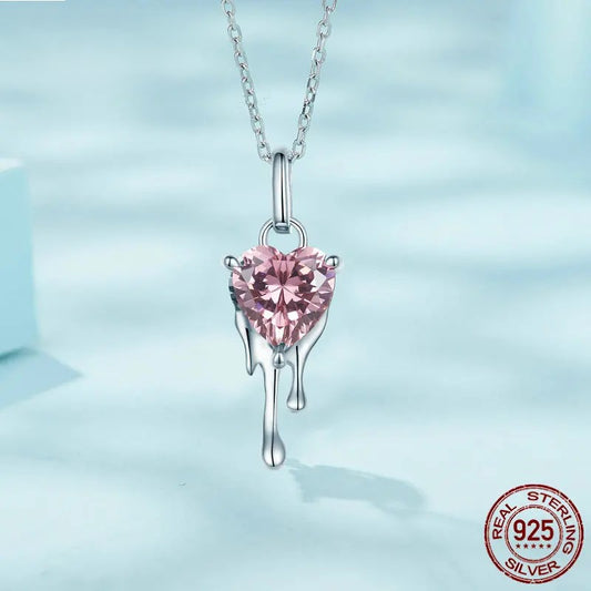Diamond 925 Sterling Silver Sparkling Heart Pendant Necklace for Women Simple Silver Necklace Engagement Fine Jewelry