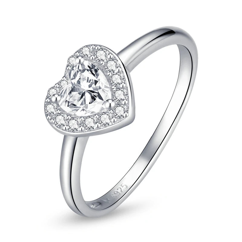 Diamond 925 Sterling Silver Bright Love Ring Dazzling Shiny Heart Shape Crystal Finger Ring Wedding Engagement Jewelry SCR725