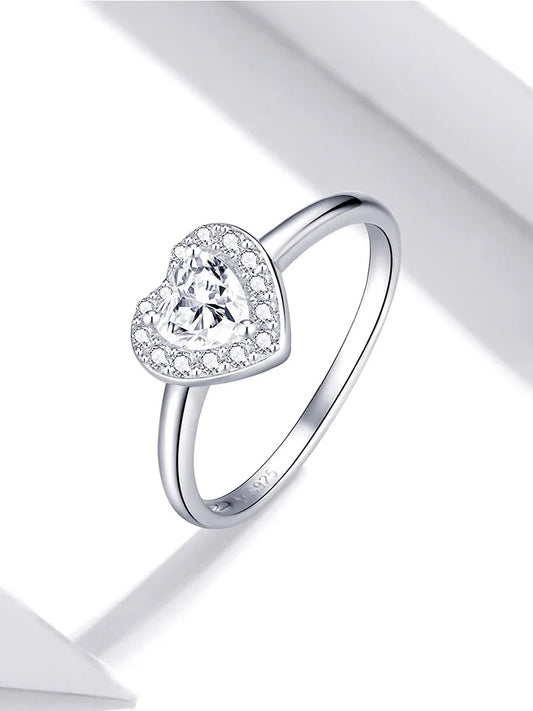 Diamond 925 Sterling Silver Bright Love Ring Dazzling Shiny Heart Shape Crystal Finger Ring Wedding Engagement Jewelry SCR725