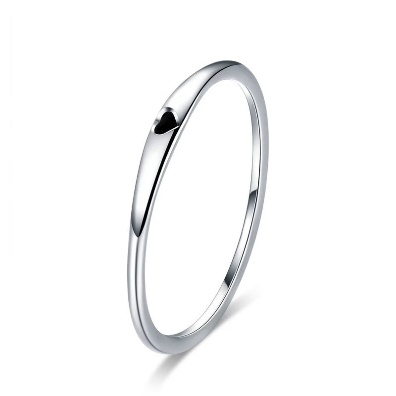 Diamond 925 Sterling Silver Simple Carve Heart Wedding Band Stackable Promise Ring for Her 2 Colors Size 5-10