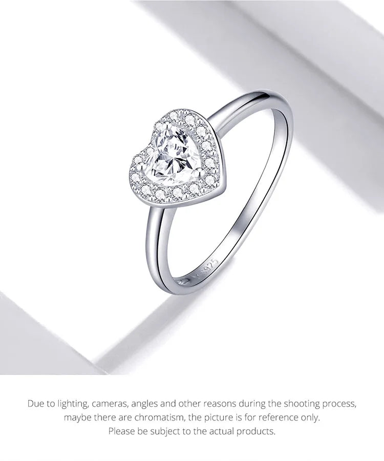 Diamond 925 Sterling Silver Bright Love Ring Dazzling Shiny Heart Shape Crystal Finger Ring Wedding Engagement Jewelry SCR725
