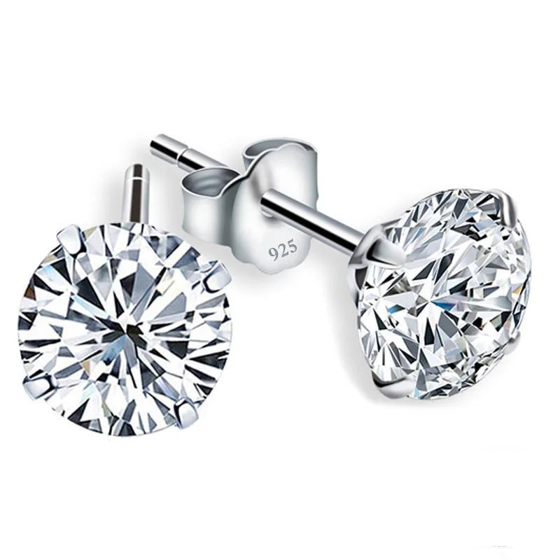 Diamond HOT SALE Basic Wedding Stud Earrings Solid Silver 925 Clear Cubic Zirconia Women Statement Earrings BSE166