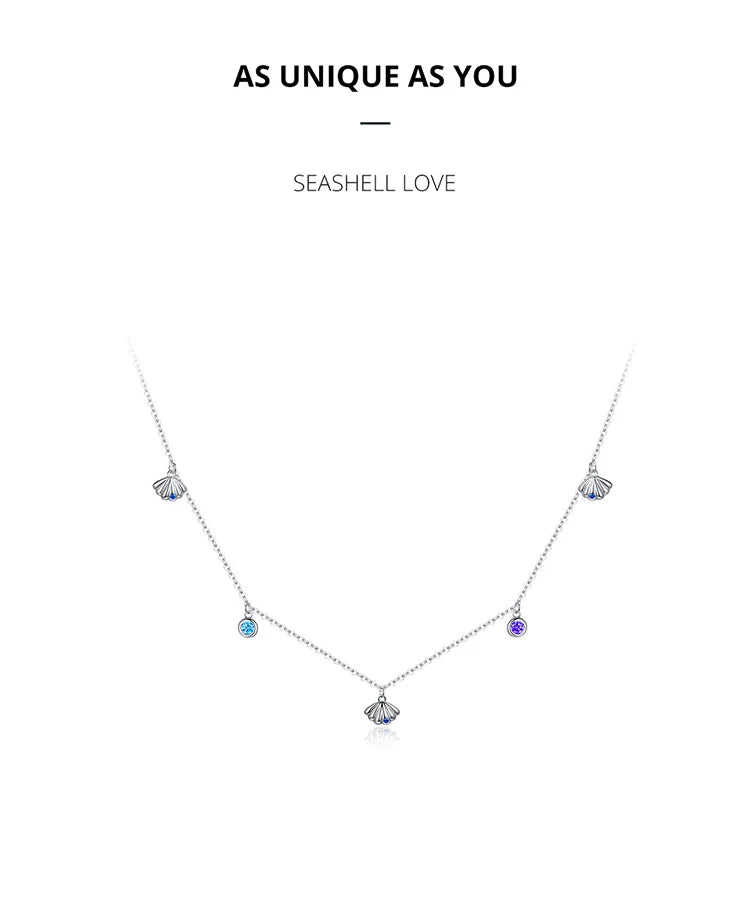 Diamond Authentic Silver Seashell Necklace 925 Sterling Silver Blue CZ Love Necklace Gift for Girl Statement Fine jewelry SCN454