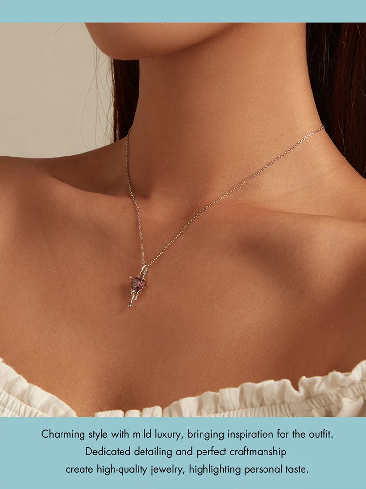 Diamond 925 Sterling Silver Sparkling Heart Pendant Necklace for Women Simple Silver Necklace Engagement Fine Jewelry