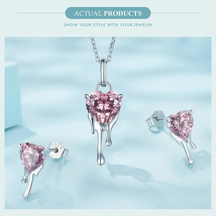 Diamond 925 Sterling Silver Sparkling Heart Pendant Necklace for Women Simple Silver Necklace Engagement Fine Jewelry