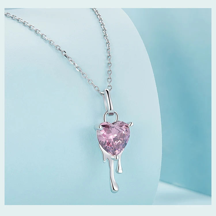 Diamond 925 Sterling Silver Sparkling Heart Pendant Necklace for Women Simple Silver Necklace Engagement Fine Jewelry
