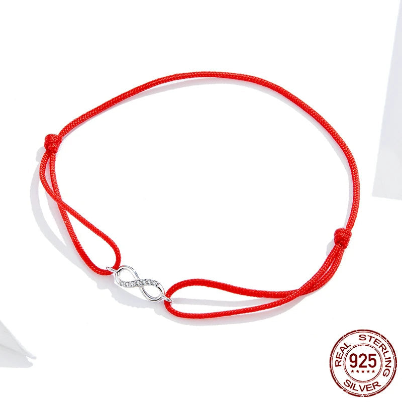 Diamond Infinity Simple Red Rope Friendship Bracelet 925 Sterling Silver Fashion jewelry Girl Gifts 2020 New Design SCB176
