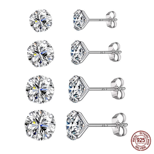 Diamond HOT SALE Basic Wedding Stud Earrings Solid Silver 925 Clear Cubic Zirconia Women Statement Earrings BSE166