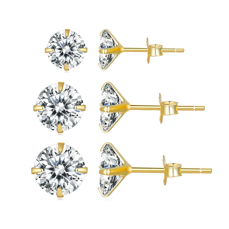 Diamond Pairs Stud Earrings Set 925 Sterling Silver Stone CZ Minimalist Dazzling Fashion Earrings 4mm 5mm 6mm Diameter BSE166