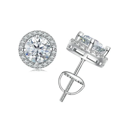 Diamond U 0.5/1CT Moissanite Halo Earrings 925 Sterling Silver 4 Prongs Ear Stud Round Cut for Women Engagement Gift Fine Jewelry