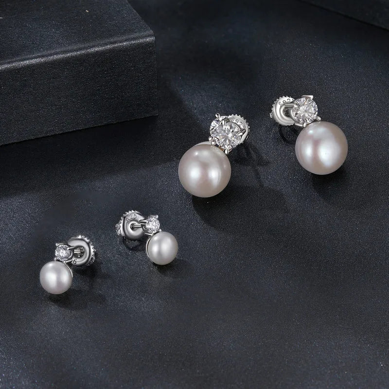 Diamond U 0.1CT Mini Moissanite Pearl Stud Earrings Natural Freshwater Drop Earrings Lab Diamond 925 Sterling Silver Jewelry Gift