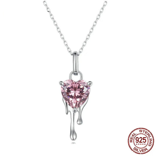 Diamond 925 Sterling Silver Sparkling Heart Pendant Necklace for Women Simple Silver Necklace Engagement Fine Jewelry