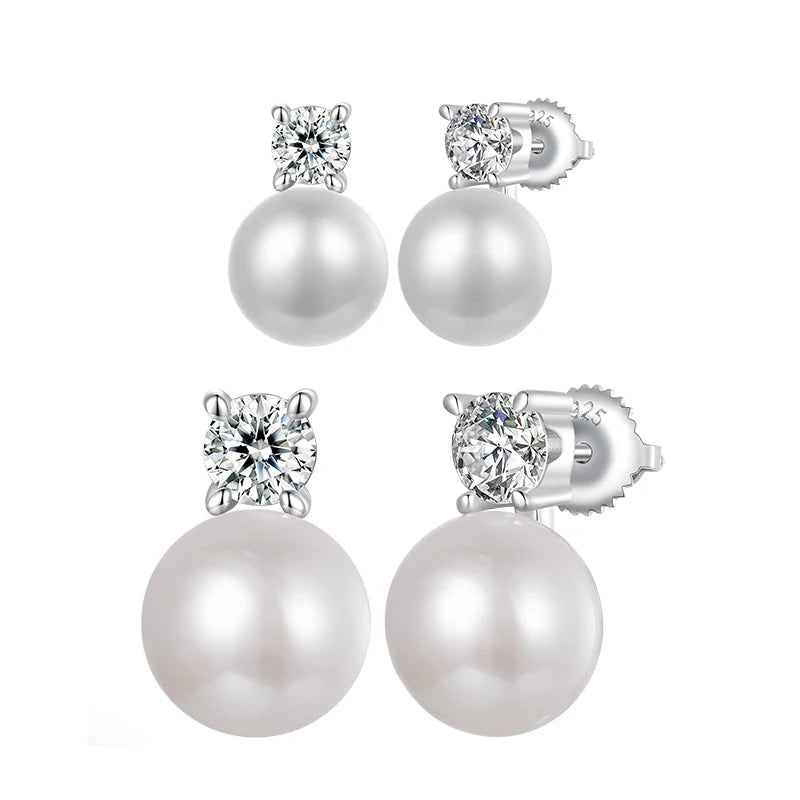 Diamond U 0.1CT Mini Moissanite Pearl Stud Earrings Natural Freshwater Drop Earrings Lab Diamond 925 Sterling Silver Jewelry Gift