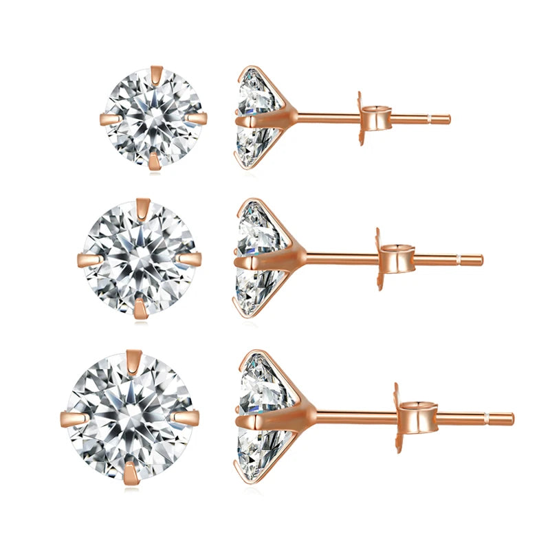 Diamond Pairs Stud Earrings Set 925 Sterling Silver Stone CZ Minimalist Dazzling Fashion Earrings 4mm 5mm 6mm Diameter BSE166
