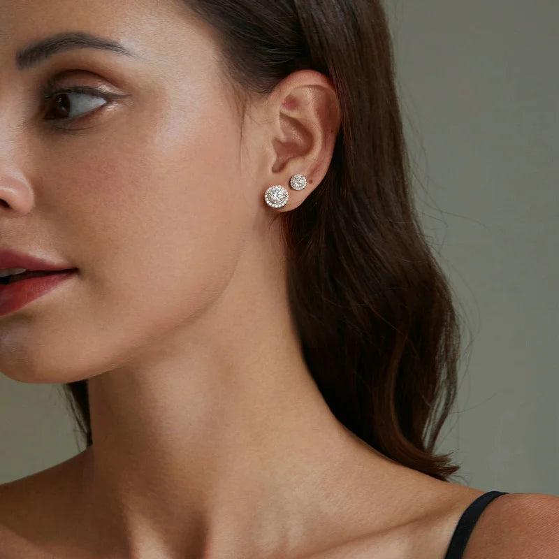 Diamond U 0.5/1CT Moissanite Halo Earrings 925 Sterling Silver 4 Prongs Ear Stud Round Cut for Women Engagement Gift Fine Jewelry