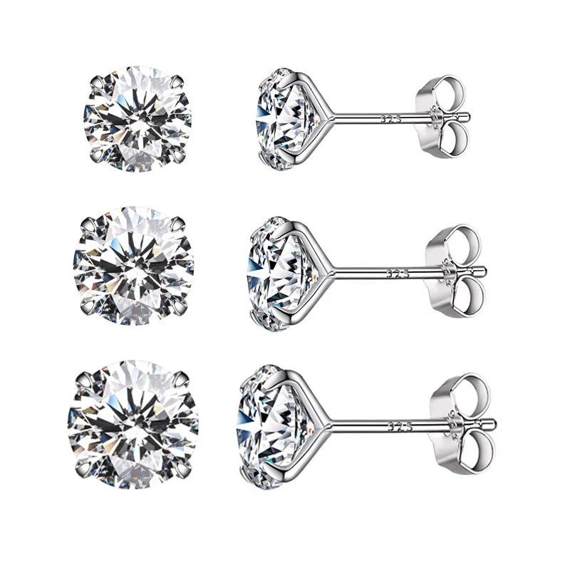 Diamond Pairs Stud Earrings Set 925 Sterling Silver Stone CZ Minimalist Dazzling Fashion Earrings 4mm 5mm 6mm Diameter BSE166