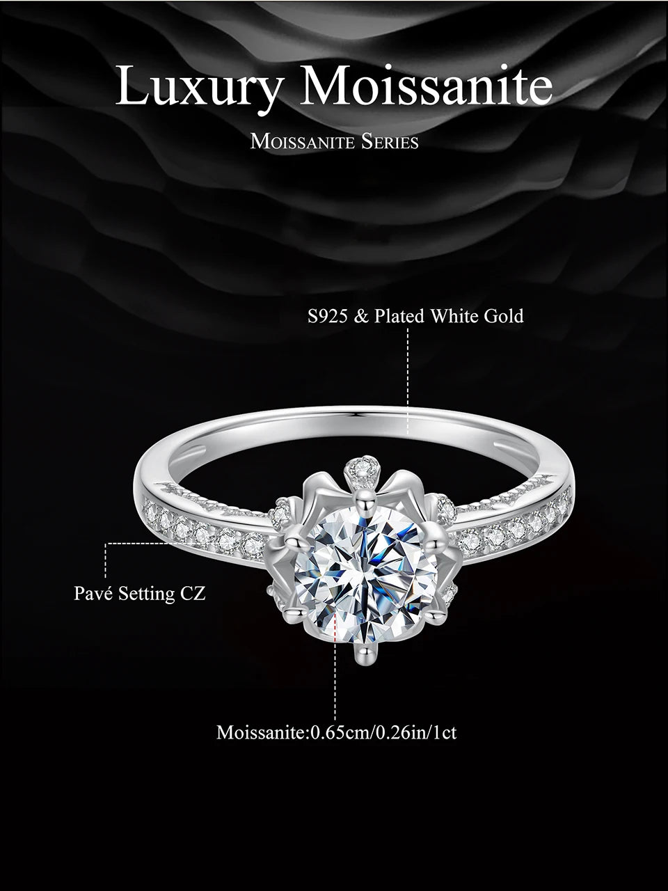 Diamond Color VVS1 EX Moissanite Flower Ring 1ct Round Moissanite Diamond Solitaire Engagement 925 Sterling Silver Rings For Wo
