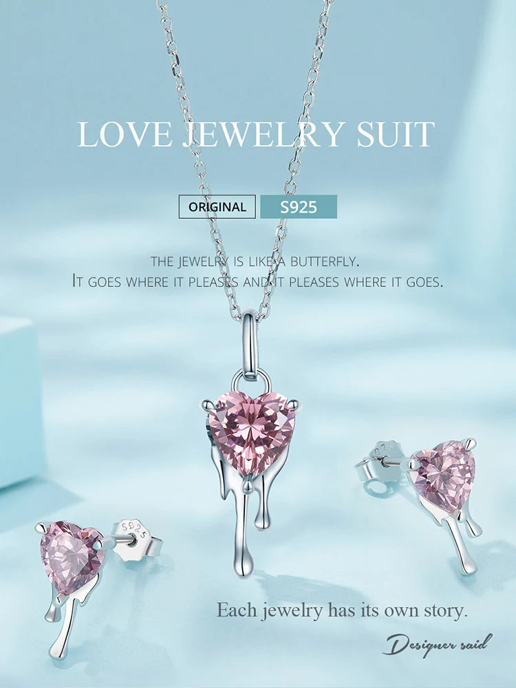 Diamond 925 Sterling Silver Sparkling Heart Pendant Necklace for Women Simple Silver Necklace Engagement Fine Jewelry