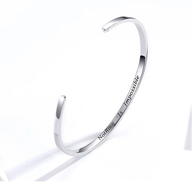 Diamond U Engrave Courage Bangle "Nothing is impossible" Fashion Hot Sale 925 Sterling Silver Jewelry for Man and Women SCB160