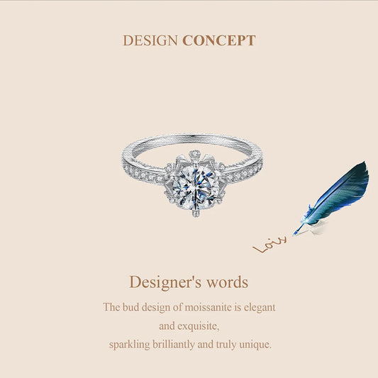 Diamond Color VVS1 EX Moissanite Flower Ring 1ct Round Moissanite Diamond Solitaire Engagement 925 Sterling Silver Rings For Wo