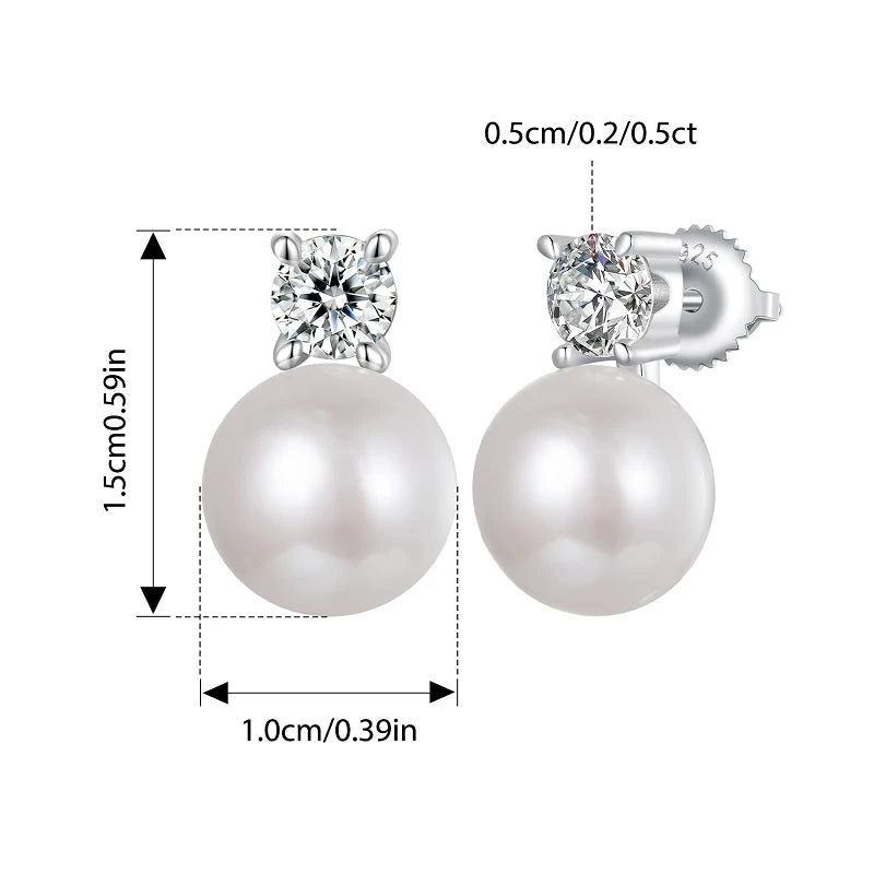 Diamond U 0.1CT Mini Moissanite Pearl Stud Earrings Natural Freshwater Drop Earrings Lab Diamond 925 Sterling Silver Jewelry Gift