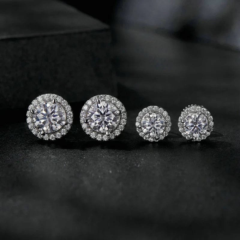 Diamond U 0.5/1CT Moissanite Halo Earrings 925 Sterling Silver 4 Prongs Ear Stud Round Cut for Women Engagement Gift Fine Jewelry
