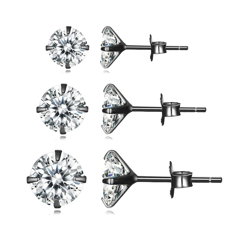 Diamond Pairs Stud Earrings Set 925 Sterling Silver Stone CZ Minimalist Dazzling Fashion Earrings 4mm 5mm 6mm Diameter BSE166