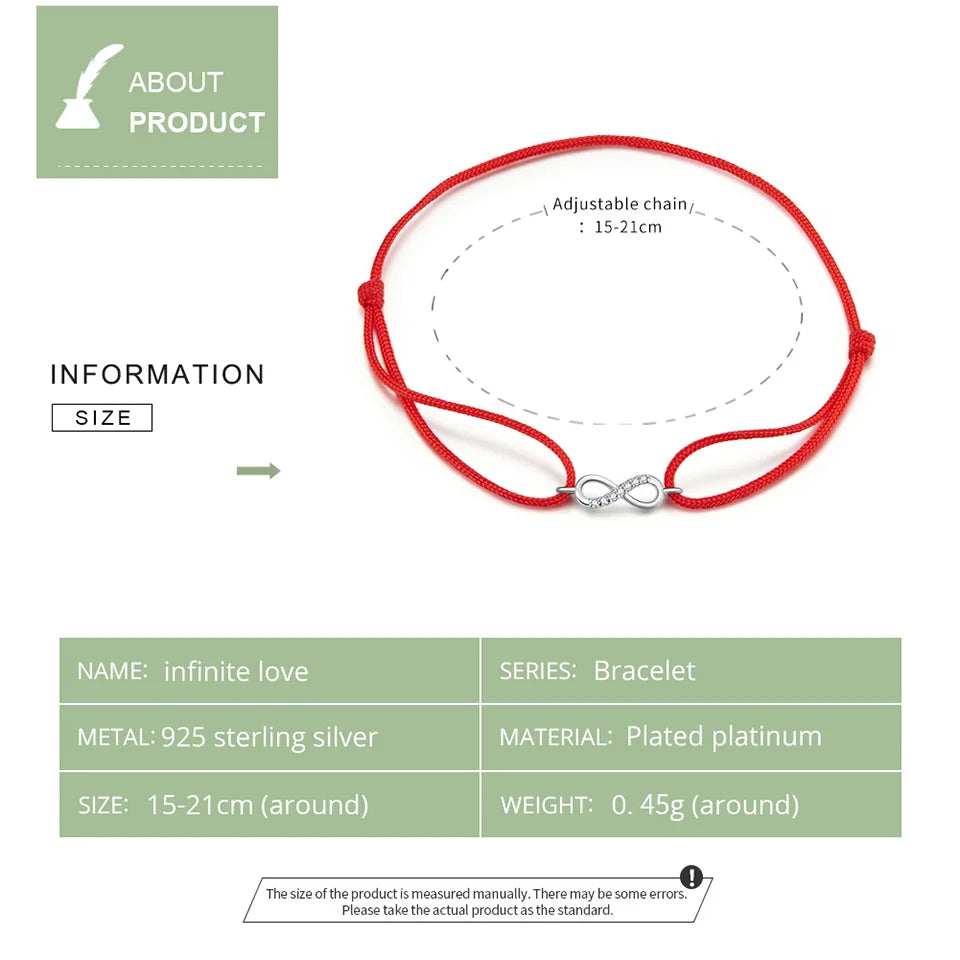 Diamond Infinity Simple Red Rope Friendship Bracelet 925 Sterling Silver Fashion jewelry Girl Gifts 2020 New Design SCB176