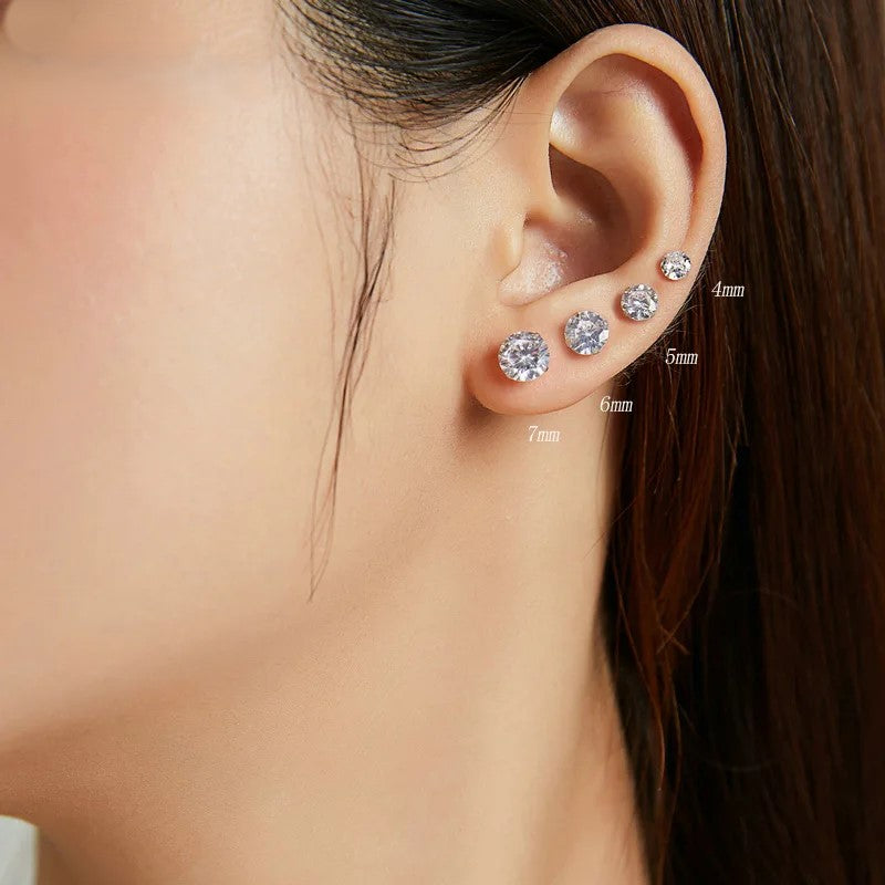Diamond HOT SALE Basic Wedding Stud Earrings Solid Silver 925 Clear Cubic Zirconia Women Statement Earrings BSE166